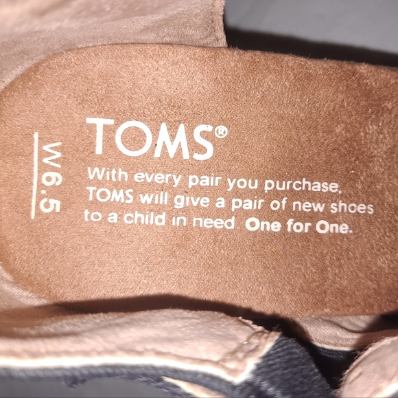 TOMS Clarissa Wedge Sandals Women's 6.5 Black/Tan/White w/ 3.5 inch Rope Heels - Picture 2 of 12